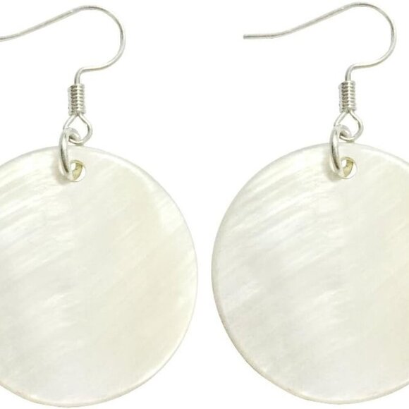 Natural White Sea Shell Silver Drop Dangle Earrings for Women - Unique Beach Jew - Picture 1 of 7